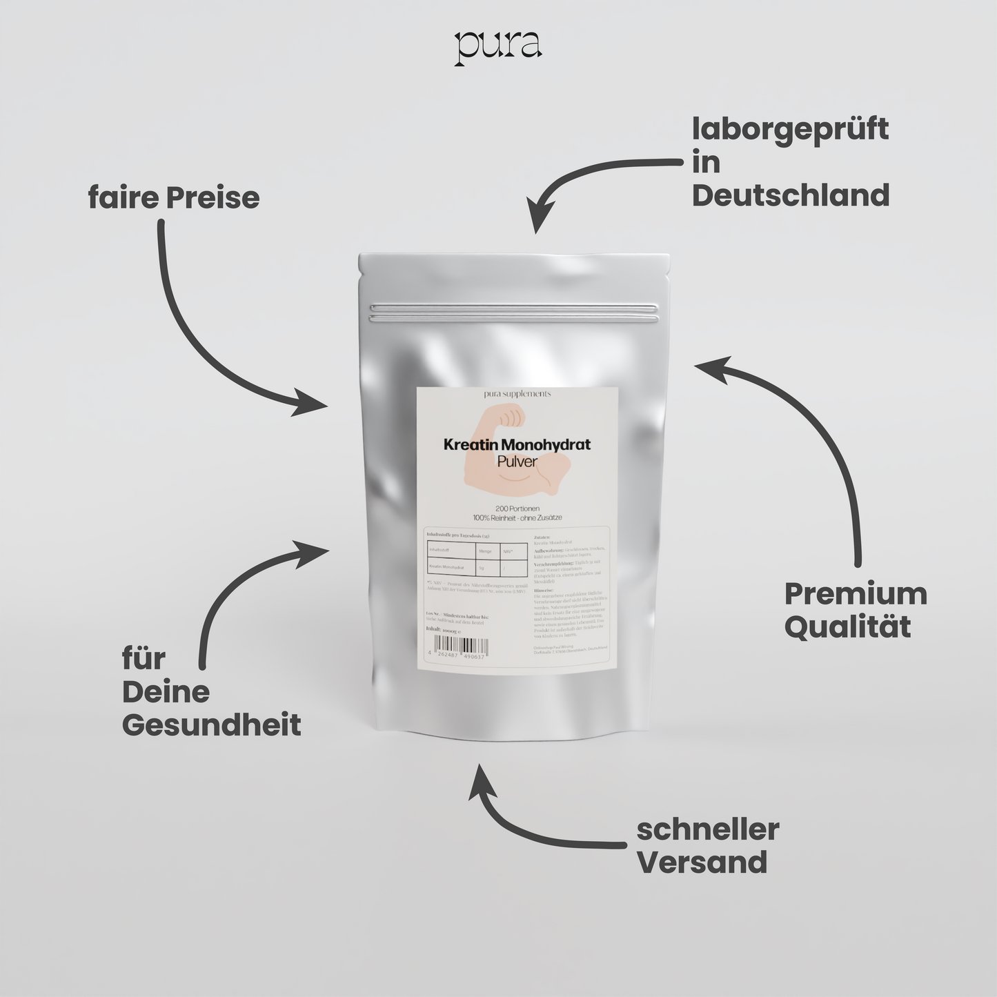 Kreatin Monohydrat - 200 Mesh - 1000g