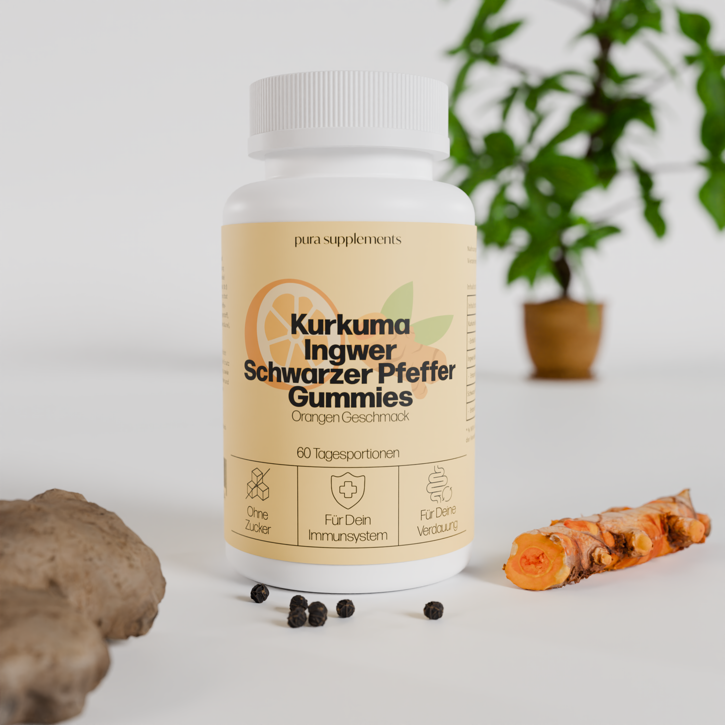 Kurkuma + Ingwer + schwarzer Pfeffer Gummies - Orangen Geschmack