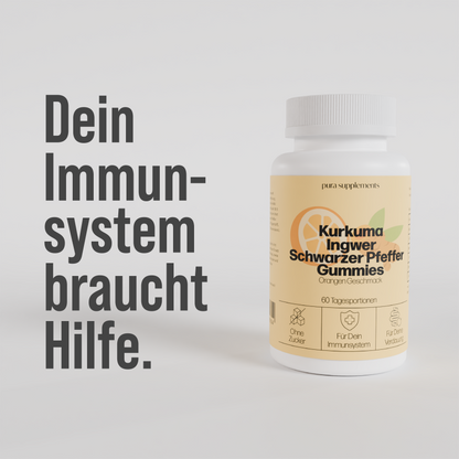 Kurkuma + Ingwer + schwarzer Pfeffer Gummies - Orangen Geschmack