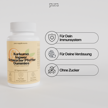 Kurkuma + Ingwer + schwarzer Pfeffer Gummies - Orangen Geschmack